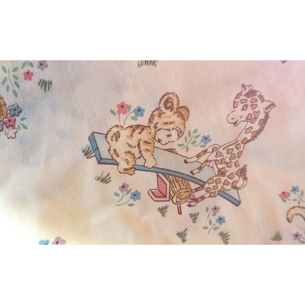 Vintage Woodland Animal Crib Sheet Yellow Squirrel Bunny Turtle Nursery Bedding